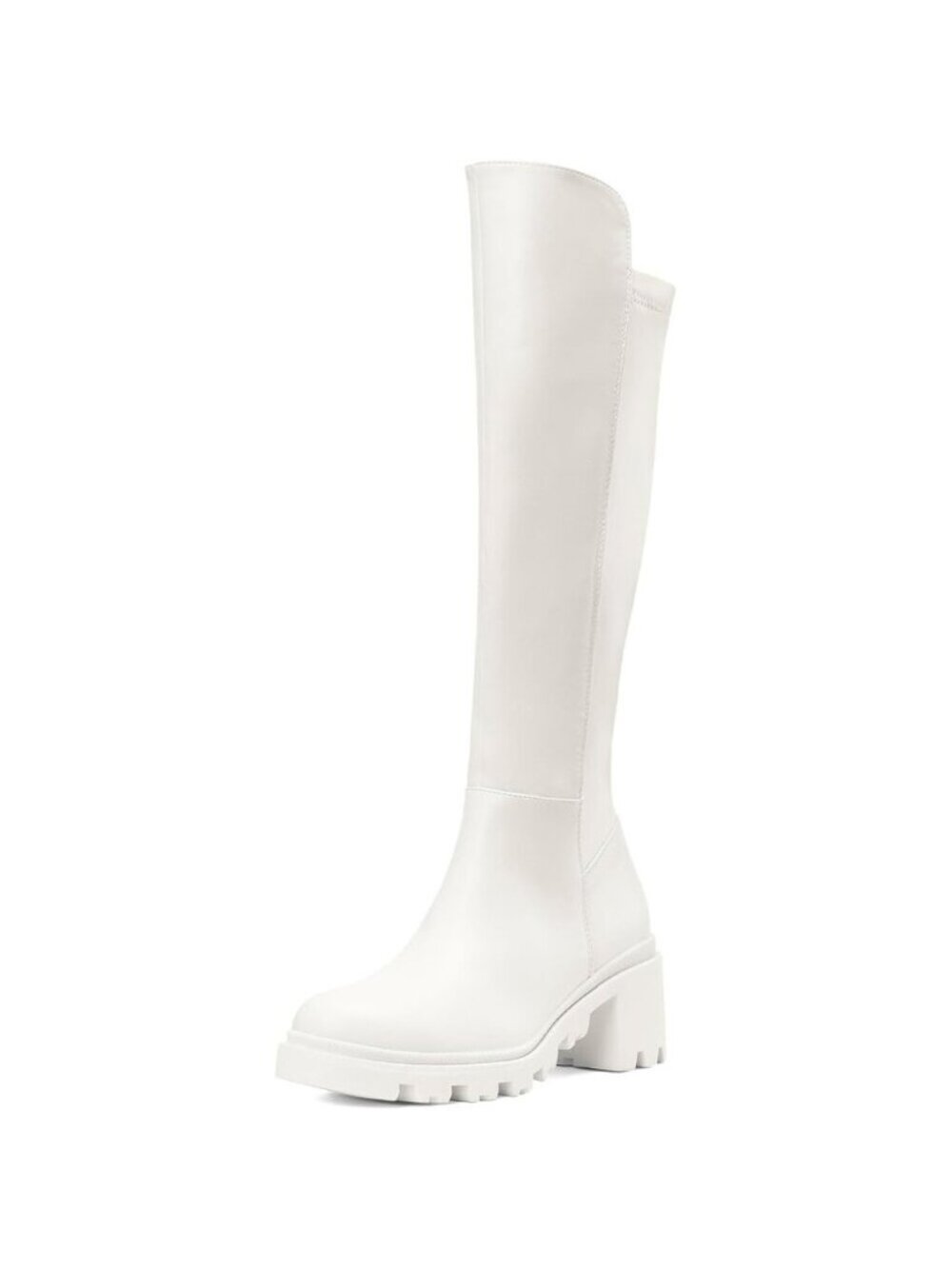Women's White Knee High Comfortable Platform Heel Round Toe Stretch Boots